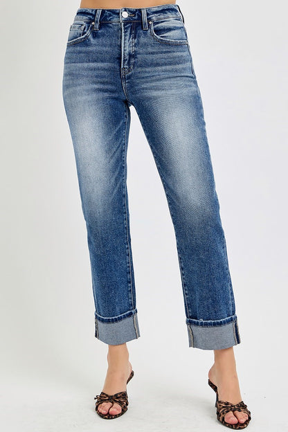 RISEN JEANS TUMMY CONTROL HIGH RISE CROP STRAIGHT