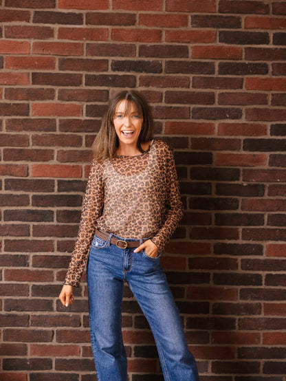 Mesh Long Sleeve Leopard Top