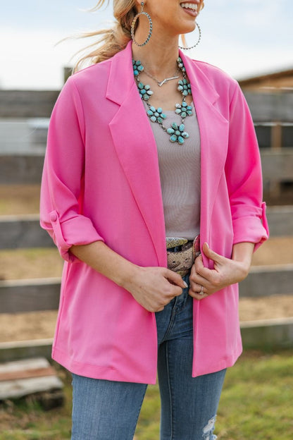 Pink Open Front Blazer