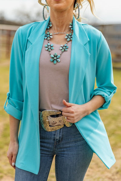 Aqua Open Front Blazer