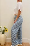 Sky Blue Loose Style Checkered Pants