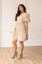 Jacquard Babydoll Dress Beige