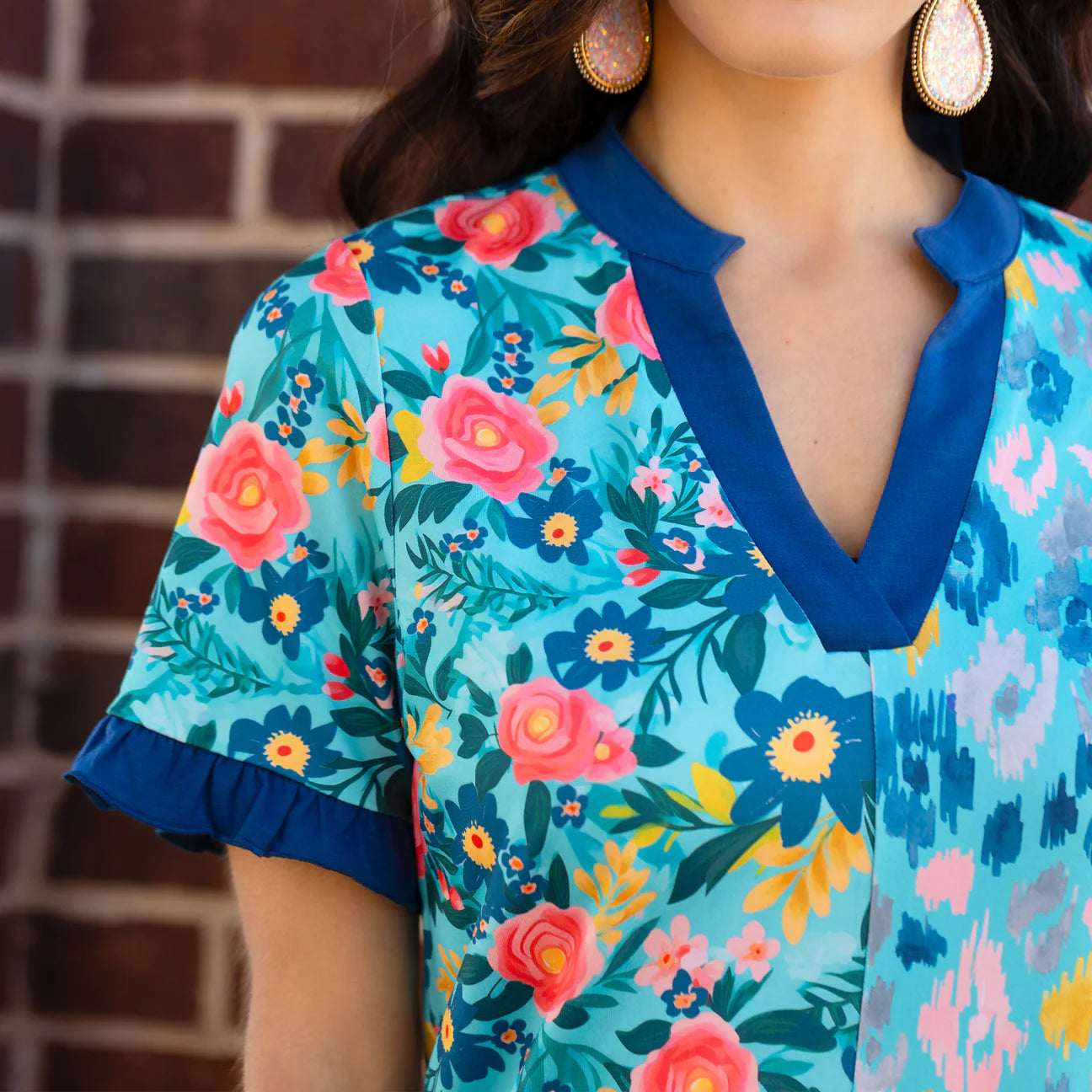 Floral V-Neck Half Sleeve Top