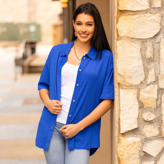 Button-up Half Sleeve Top - Royal Blue