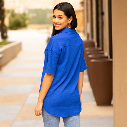 Button-up Half Sleeve Top - Royal Blue
