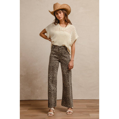 LEOPARD PRINT HIGH RISE FLARE JEANS