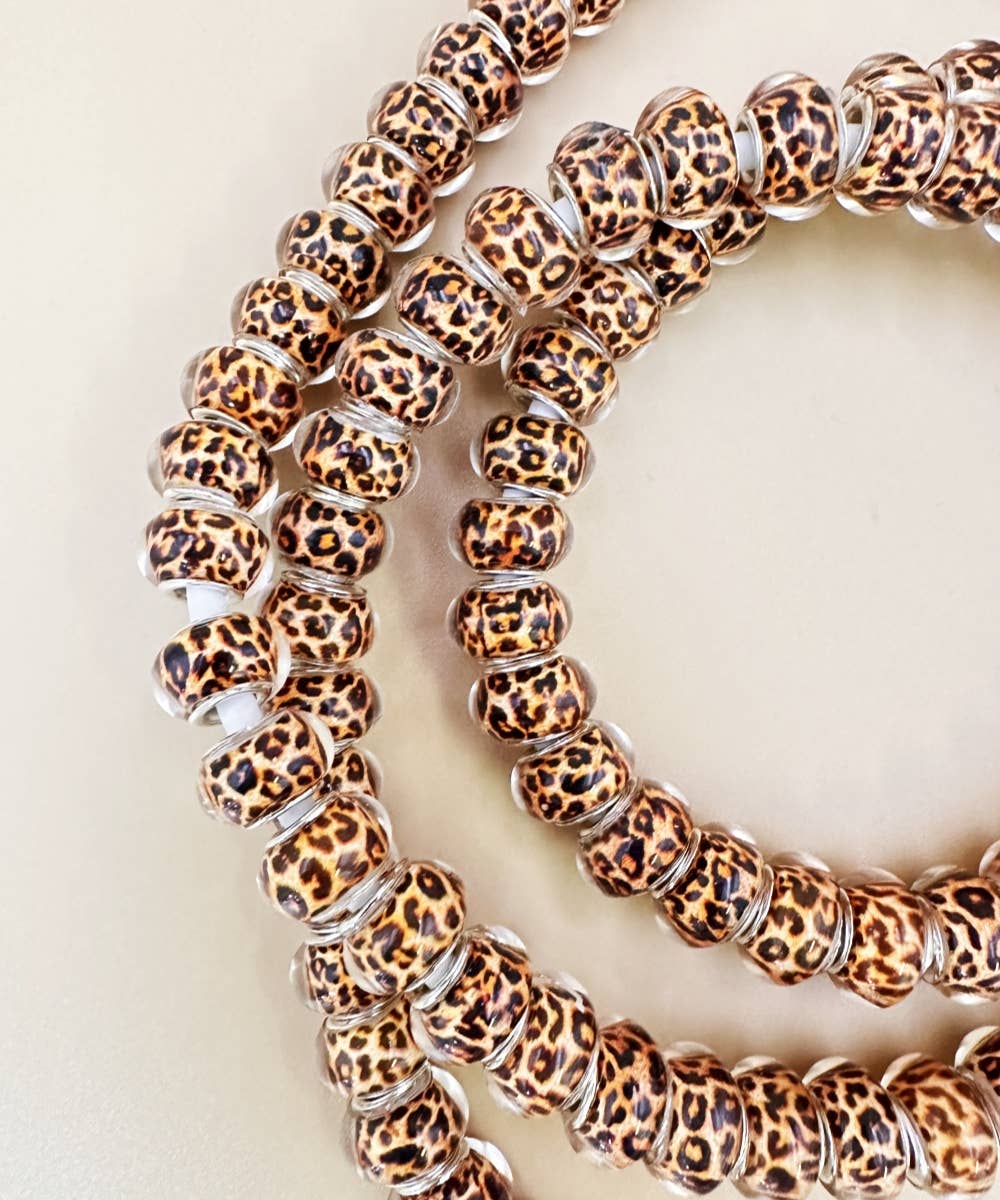 LEOPARD BEADED PHONE CHARGING CABLE 2-IN-1