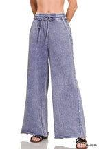 Acid Wash Fleece Palazzo Sweatpants With Pockets