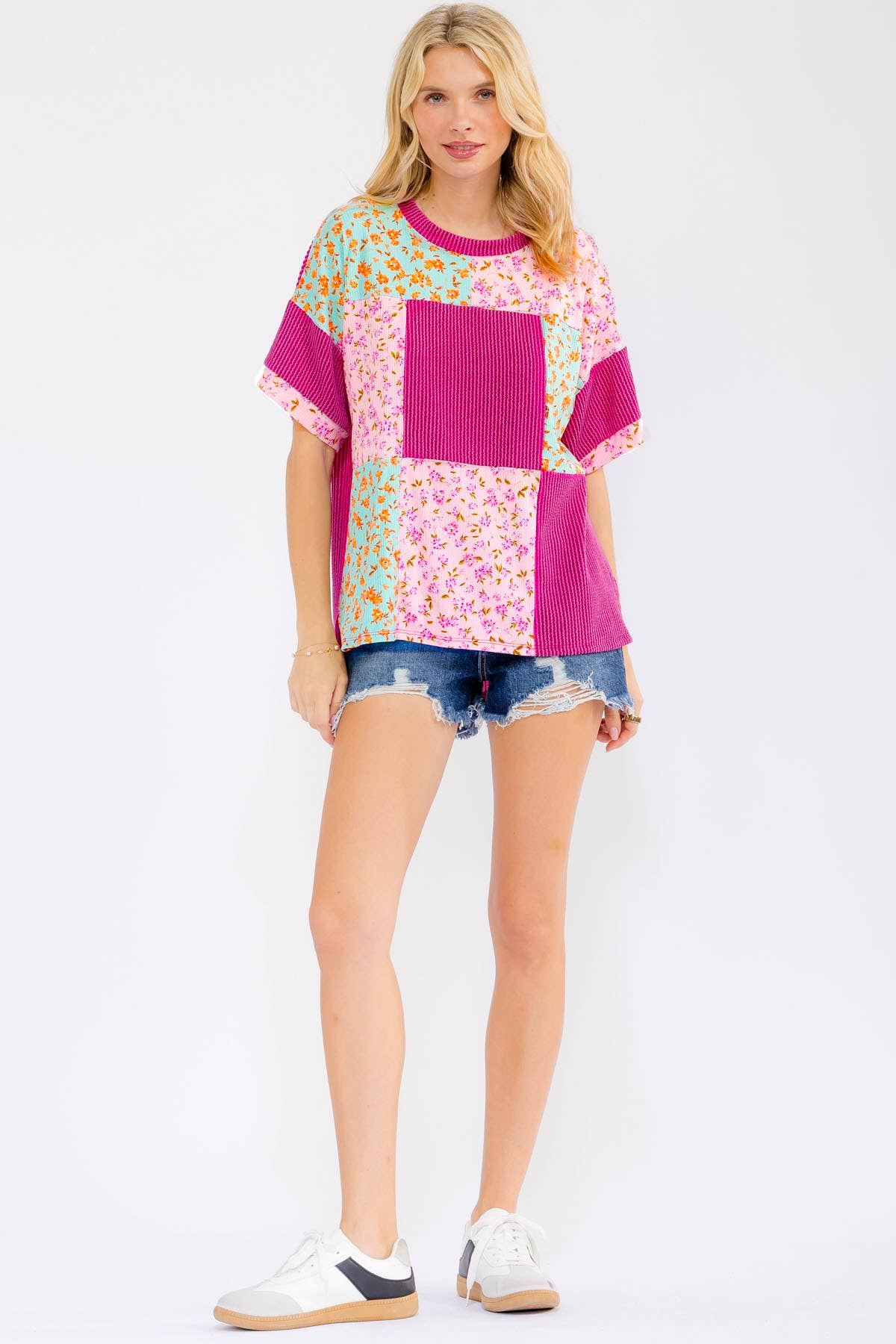 Floral Patchwork Short Sleeve Top