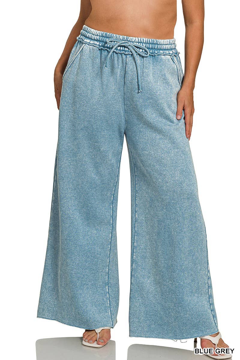 Plus Acid Wash Fleece Palazzo Sweatpants With Pockets