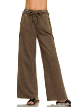 Acid Wash Fleece Palazzo Sweatpants With Pockets
