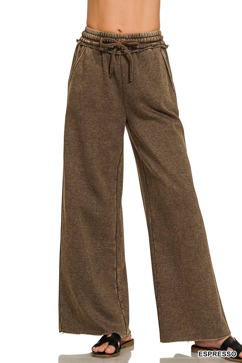 Acid Wash Fleece Palazzo Sweatpants With Pockets