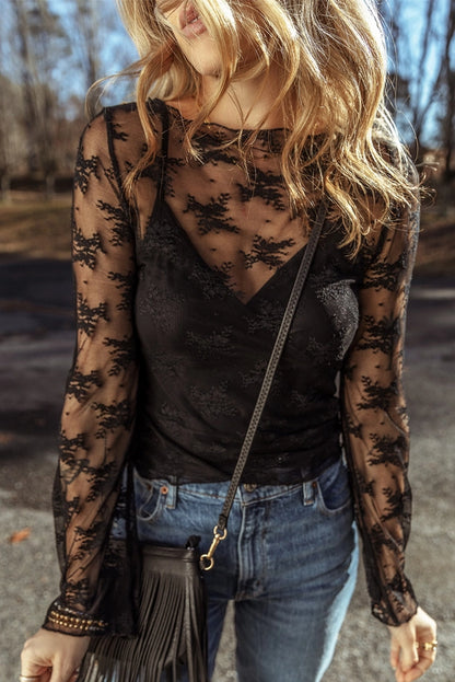 Black Lace Mesh Long Sleeve w/ Tank