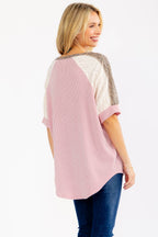 Leopard Print Lace Contrast Henley Top
