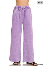 Plus Acid Wash Fleece Palazzo Sweatpants With Pockets