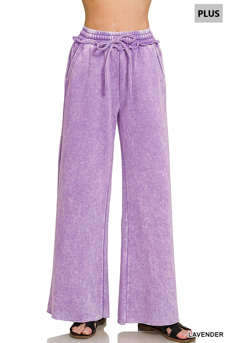 Plus Acid Wash Fleece Palazzo Sweatpants With Pockets