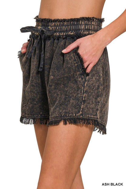 Zenana Washed Linen Frayed Shorts