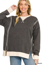 Fleece Acid Washed Contrast Trim Pullover