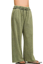 Plus Acid Wash Fleece Palazzo Sweatpants With Pockets