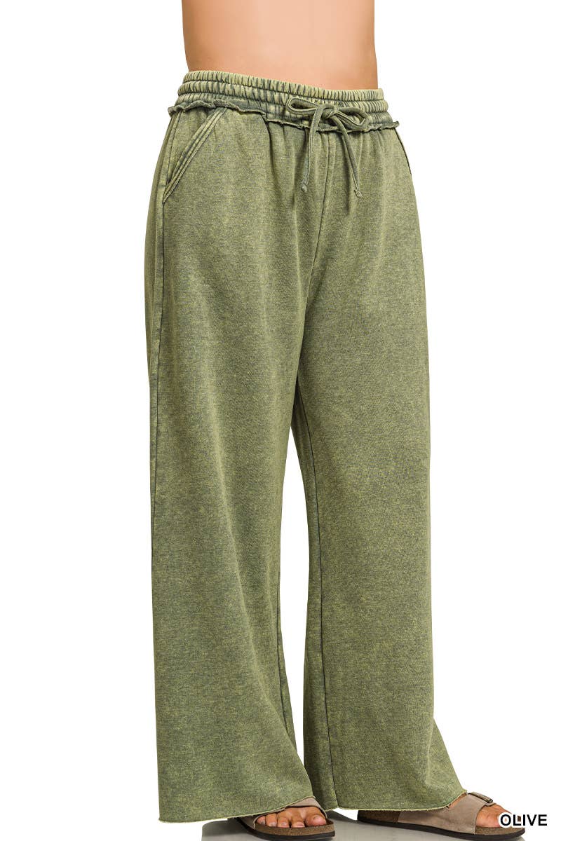 Plus Acid Wash Fleece Palazzo Sweatpants With Pockets