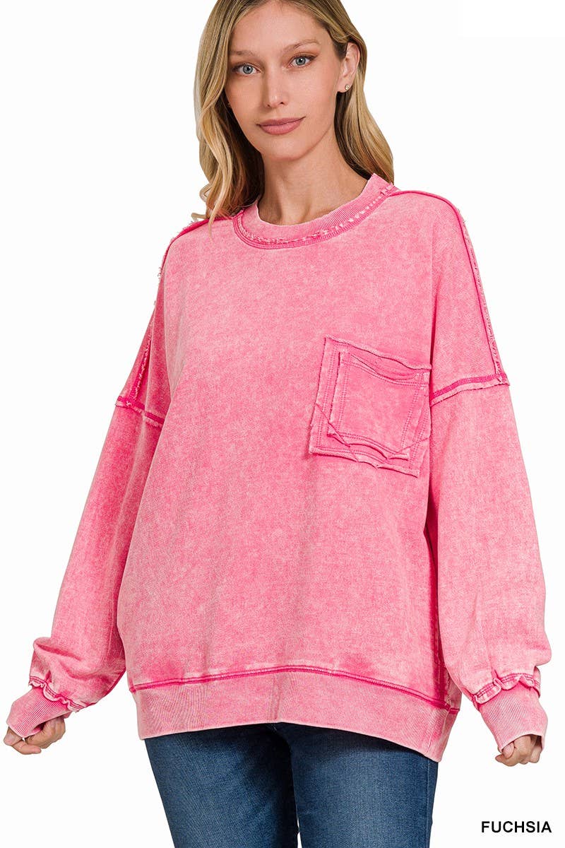 Zenana Terry Acid Wash Long Sleeve