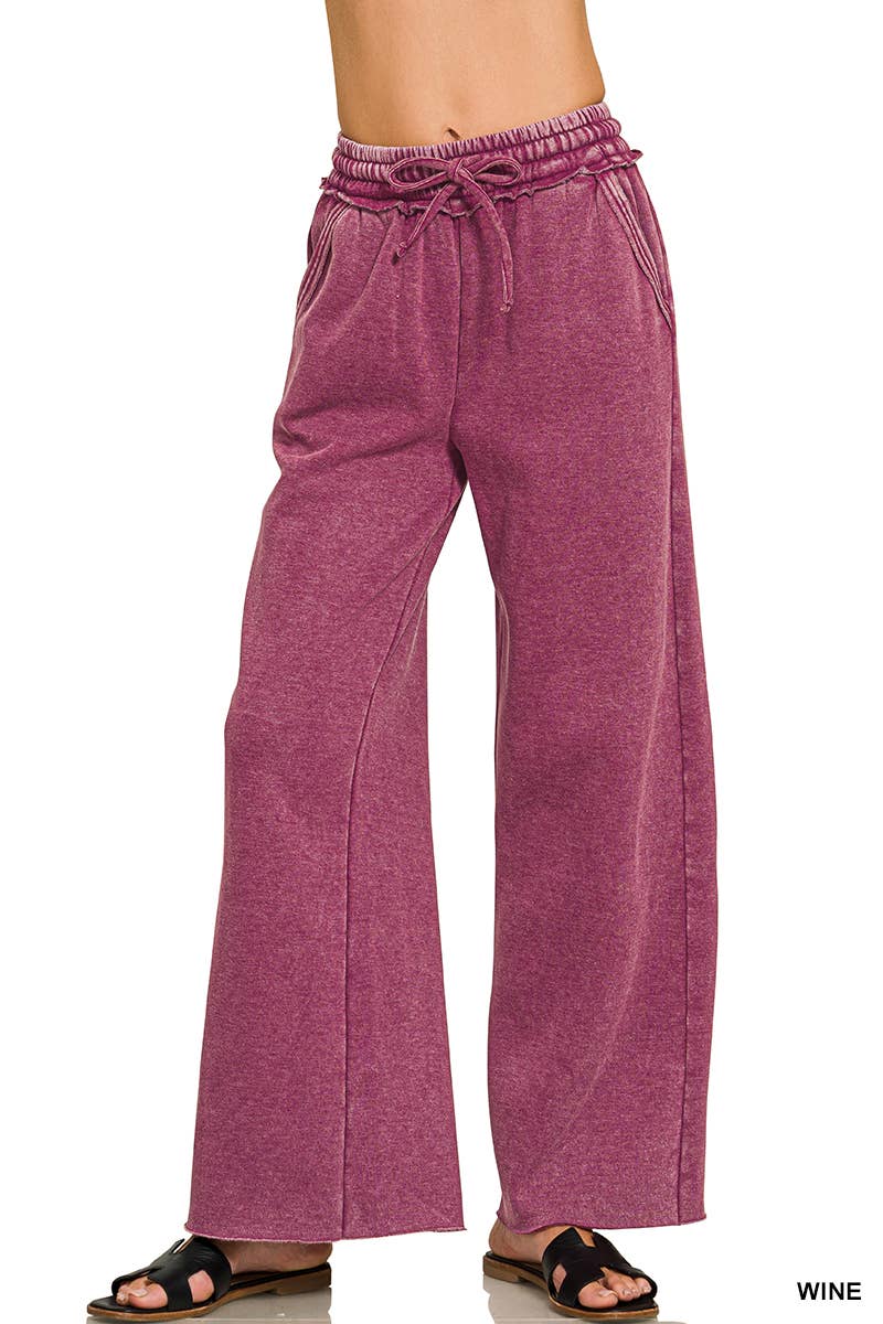 Acid Wash Fleece Palazzo Sweatpants With Pockets