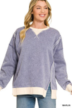 Fleece Acid Washed Contrast Trim Pullover