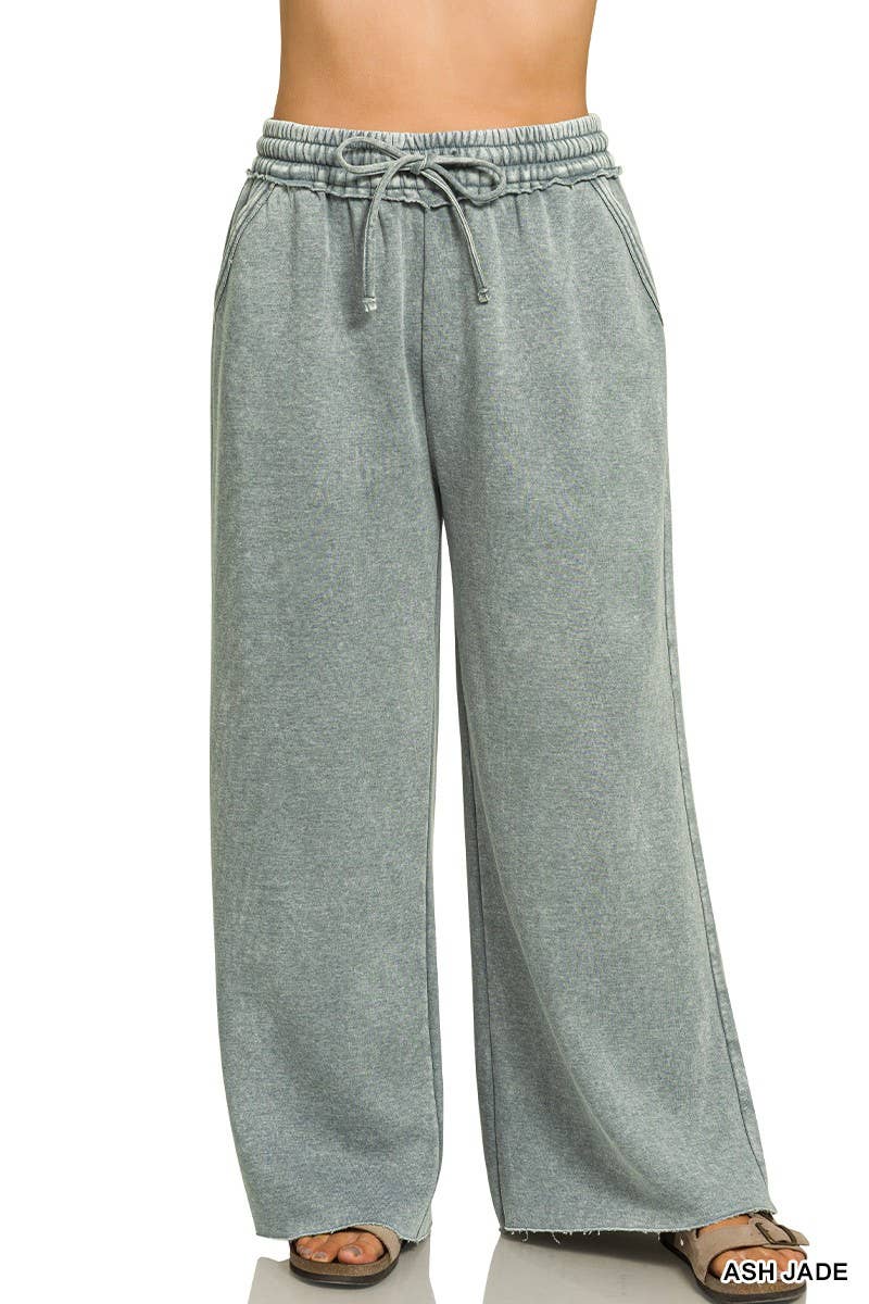 Plus Acid Wash Fleece Palazzo Sweatpants With Pockets