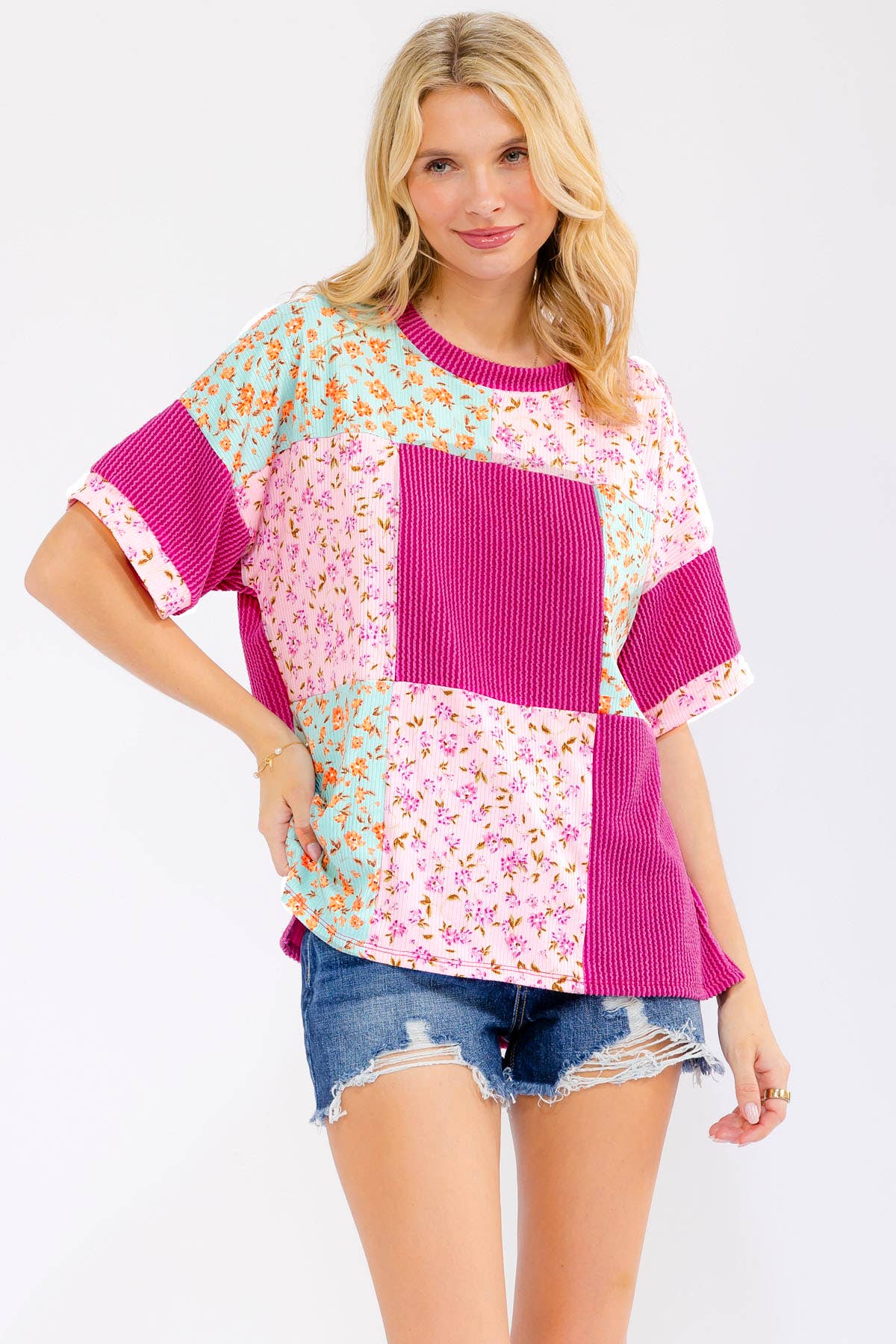 Floral Patchwork Short Sleeve Top