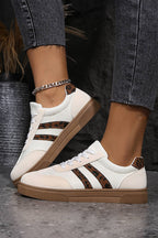 Textured Woven PU Leather Leopard Patchwork Flat Sneakers