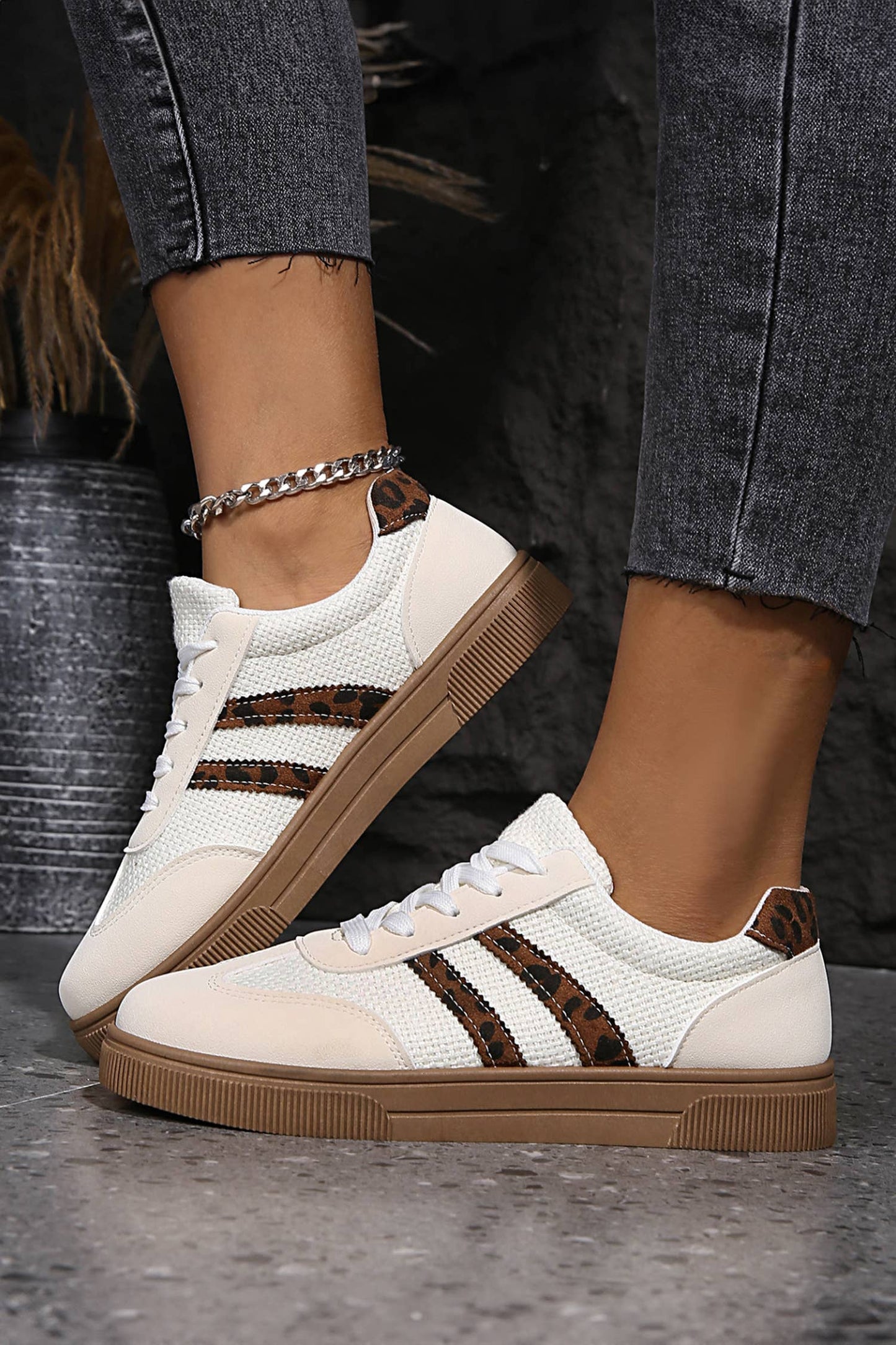 Textured Woven Leopard Patchwork Flat Sneaker | US6-10