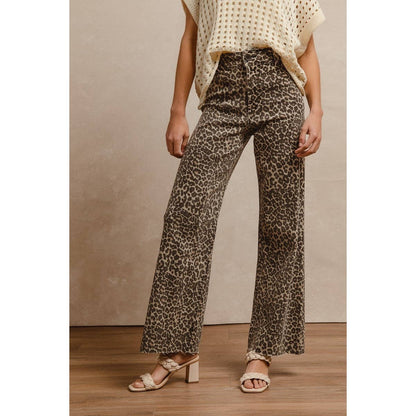 LEOPARD PRINT HIGH RISE FLARE JEANS
