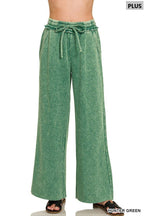 Plus Acid Wash Fleece Palazzo Sweatpants With Pockets