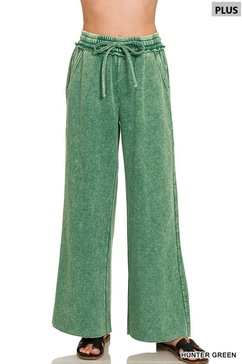 Plus Acid Wash Fleece Palazzo Sweatpants With Pockets
