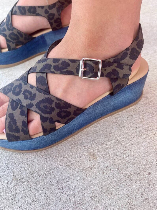 Crazy Train Denim Leopard Wedge