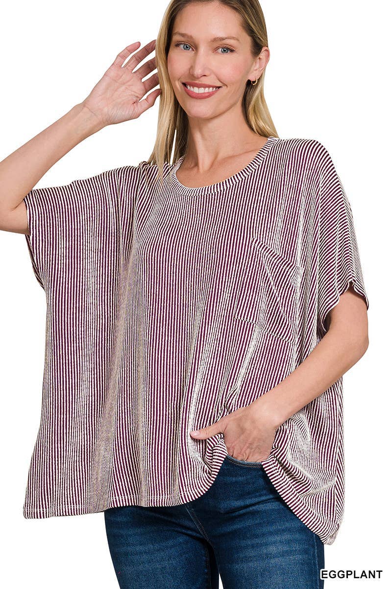 Corded Rib Oversized Short-sleeve Top