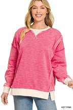 Fleece Acid Washed Contrast Trim Pullover