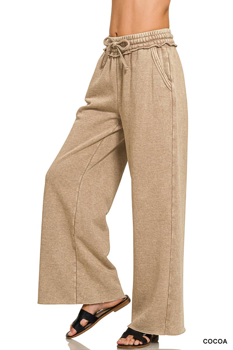 Acid Wash Fleece Palazzo Sweatpants With Pockets