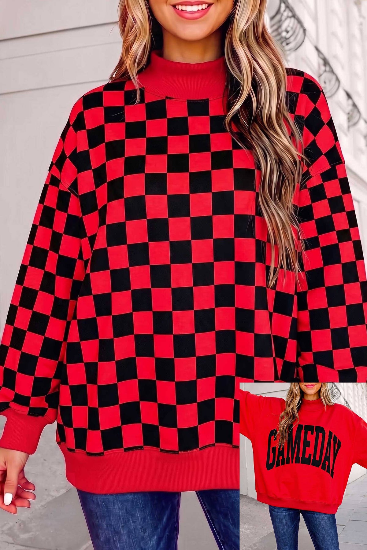 GAMEDAY Checkered Reversible Mockneck Sweatshirt | S-XL