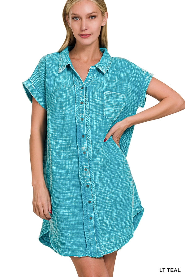 Zenana Washed Button Down Dress