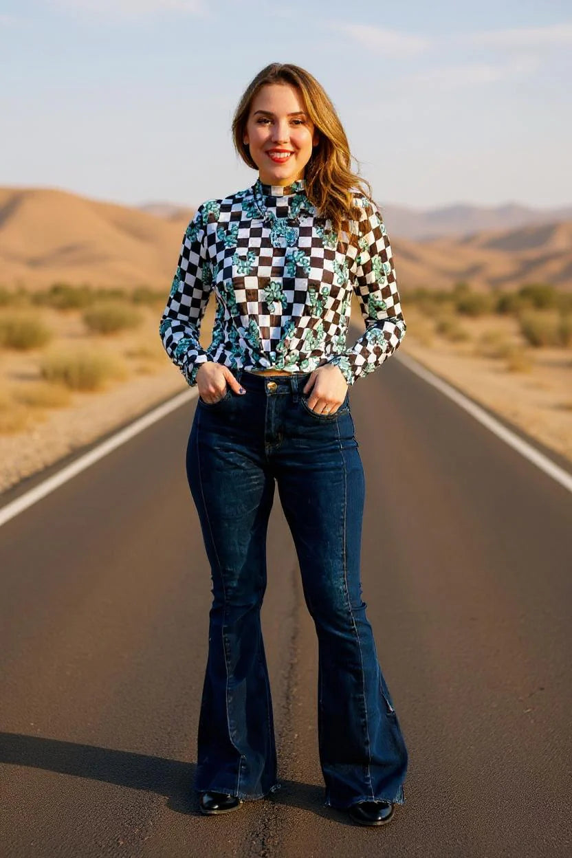 Turquoise Squash Blosoom Sheer Top