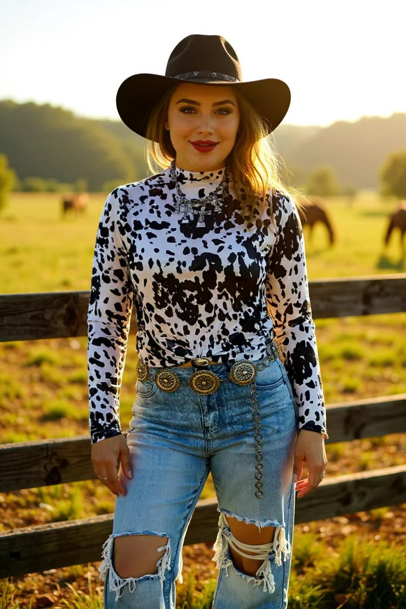 Cow Print Sheer Top