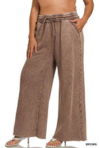 Plus Acid Wash Fleece Palazzo Sweatpants With Pockets