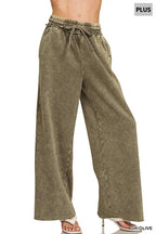 Plus Acid Wash Fleece Palazzo Sweatpants With Pockets