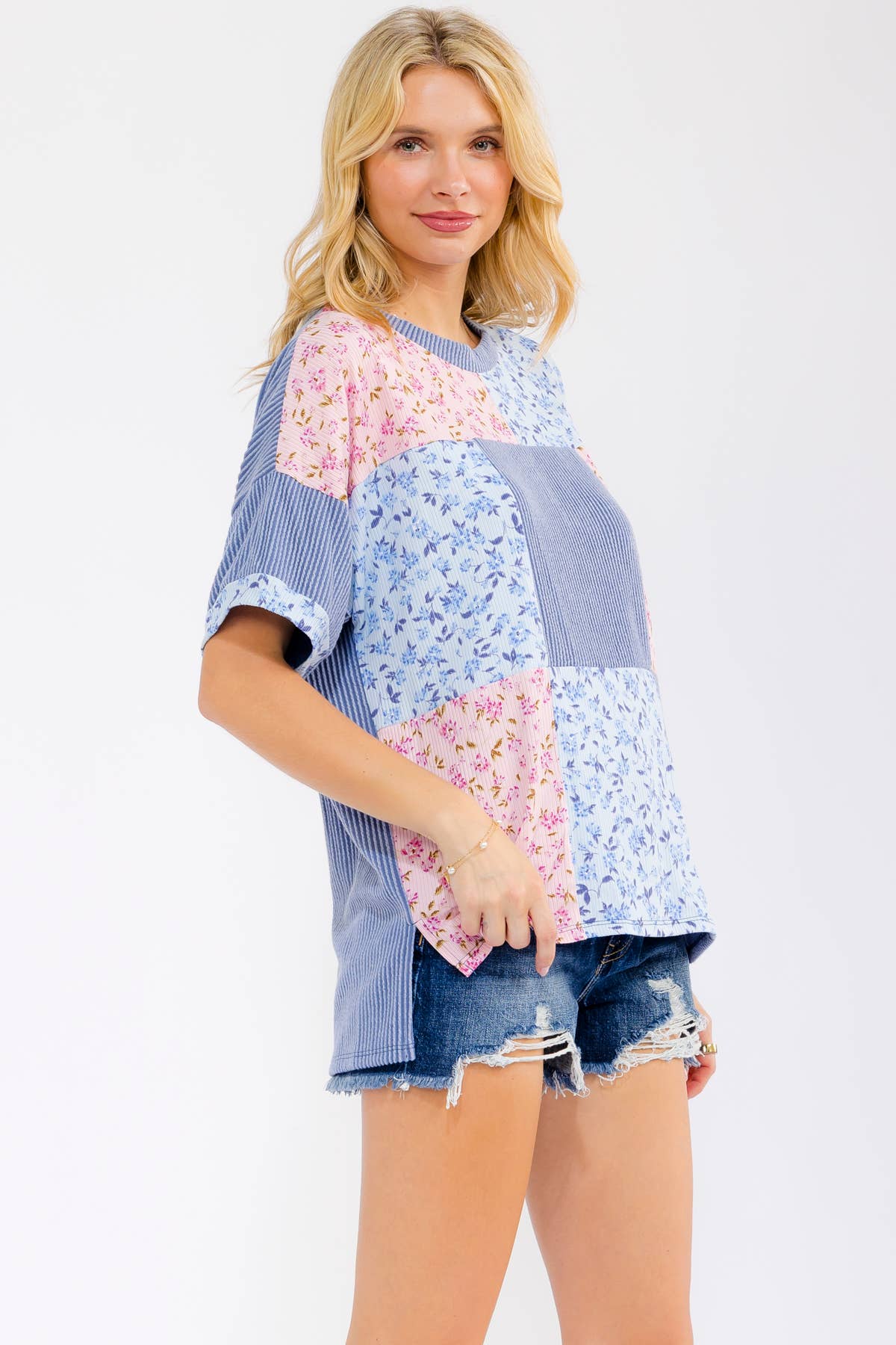 Floral Patchwork Short Sleeve Top
