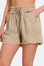 Zenana Washed Linen Frayed Shorts