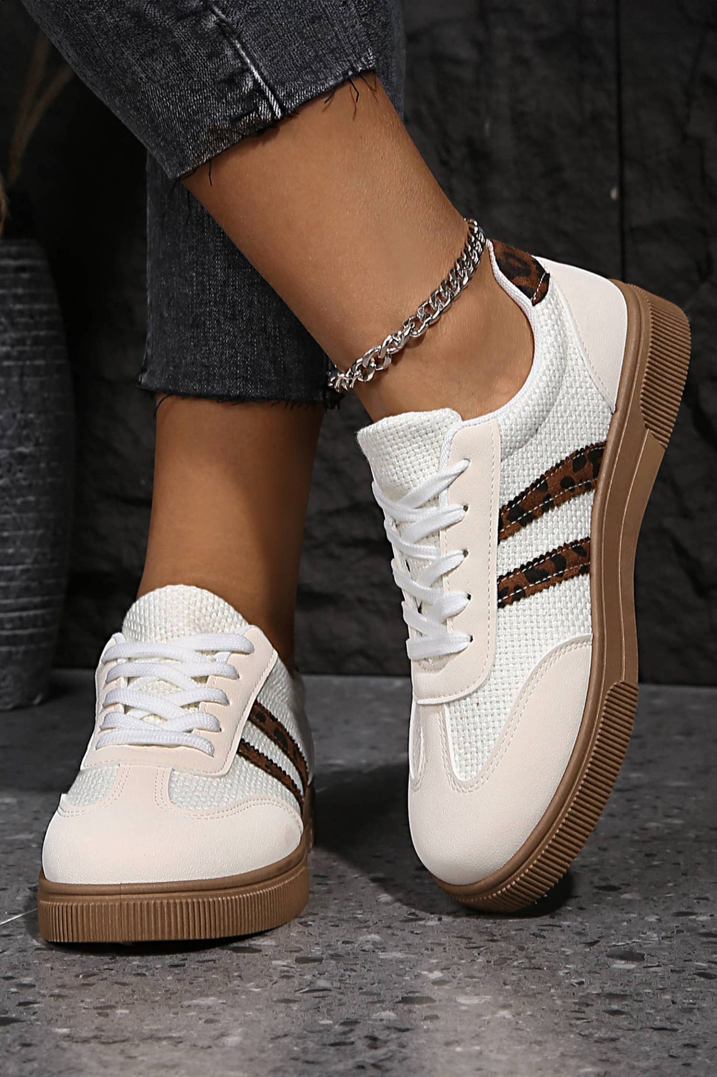 Textured Woven Leopard Patchwork Flat Sneaker | US6-10