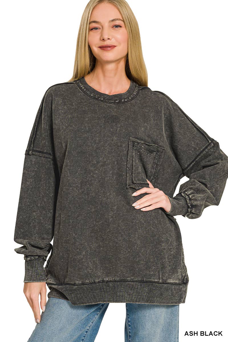 Zenana Terry Acid Wash Long Sleeve