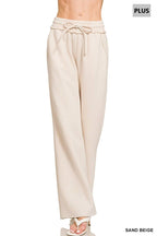 Plus Acid Wash Fleece Palazzo Sweatpants With Pockets