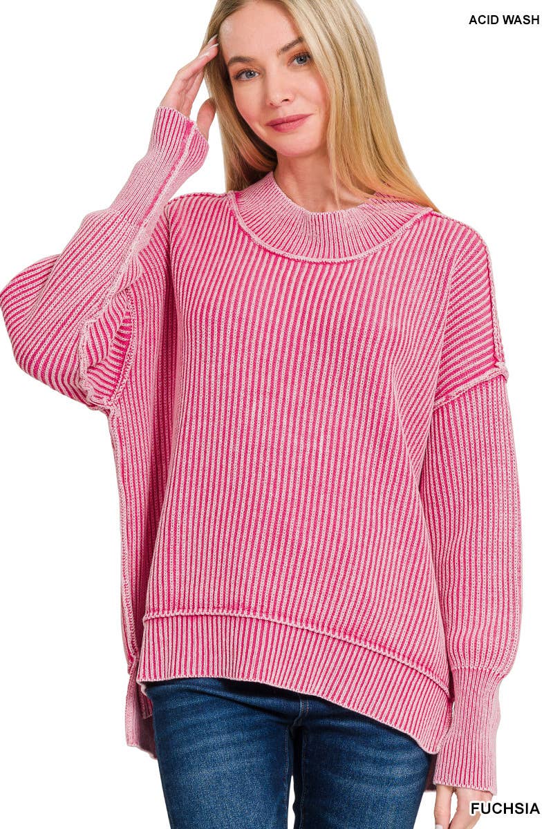 Washed Side Slit Oversized Sweater